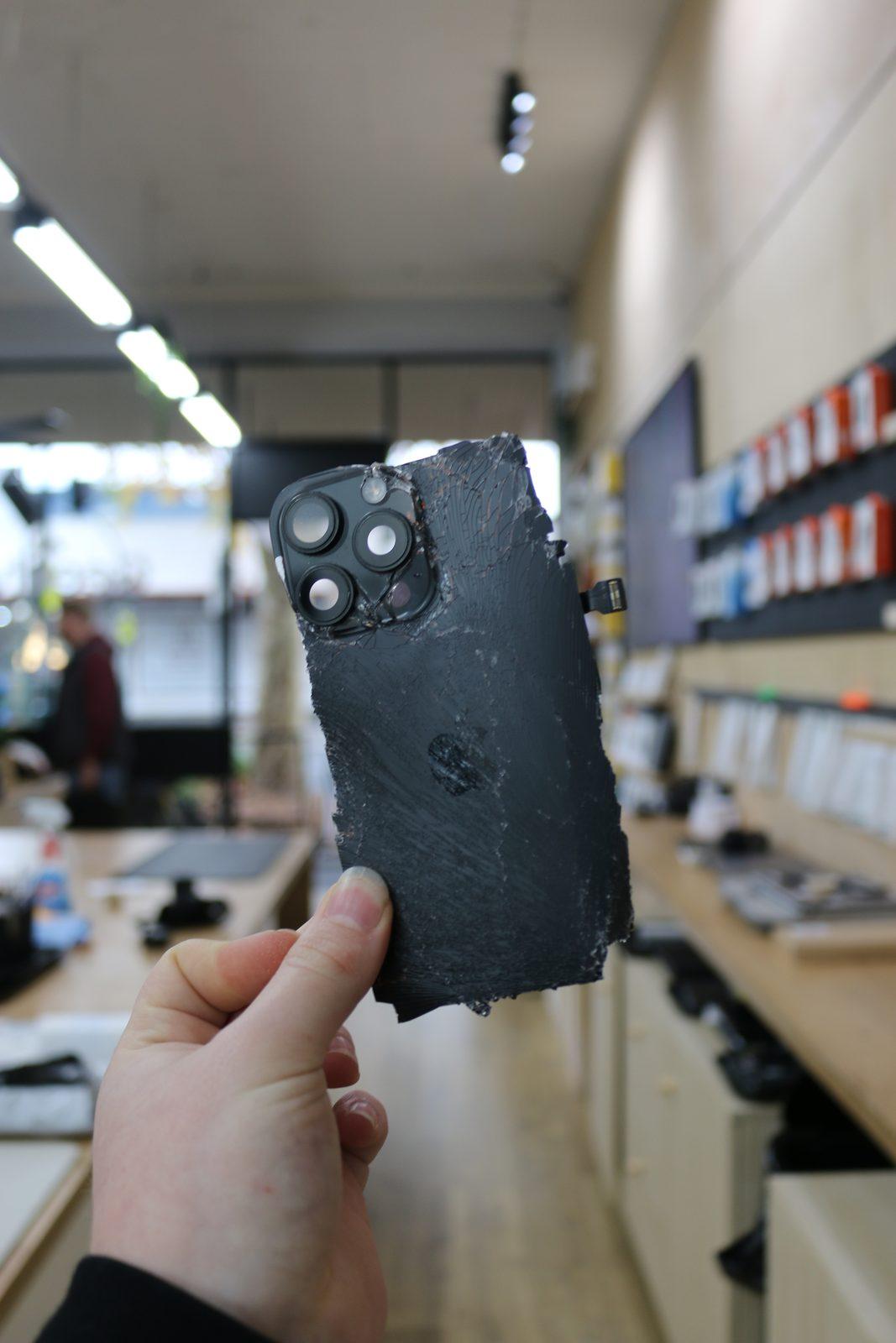 Behind the counter at a phone repair shop shoot